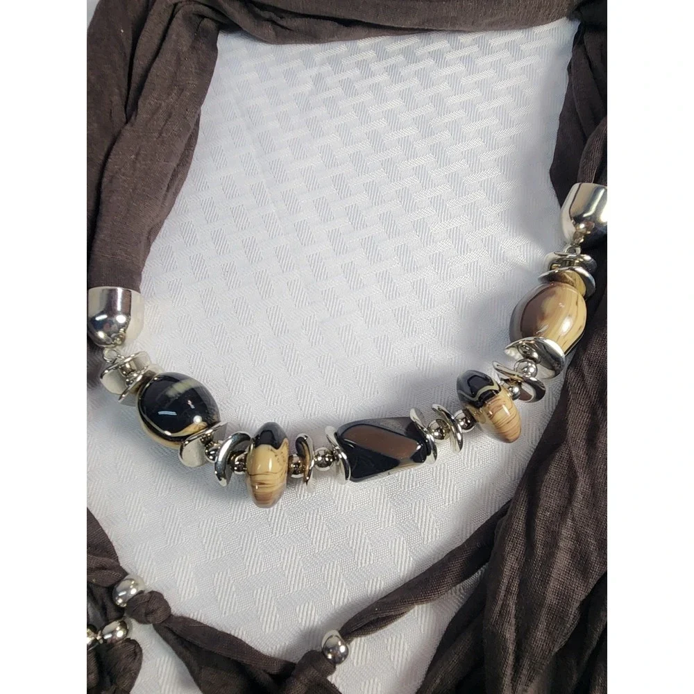 Black Dark Brown Jewelry Scarf, Belt Beaded Bling 76
